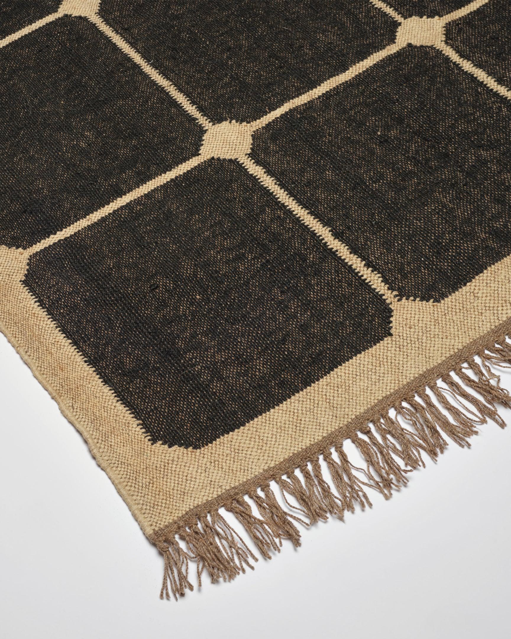 5x7 Wool Jute Kilim Rug Handmade Checkered Jute Rug Handcrafted Dhurrie Floor Covering Indian Jute Carpet Custom Size Boho Rug