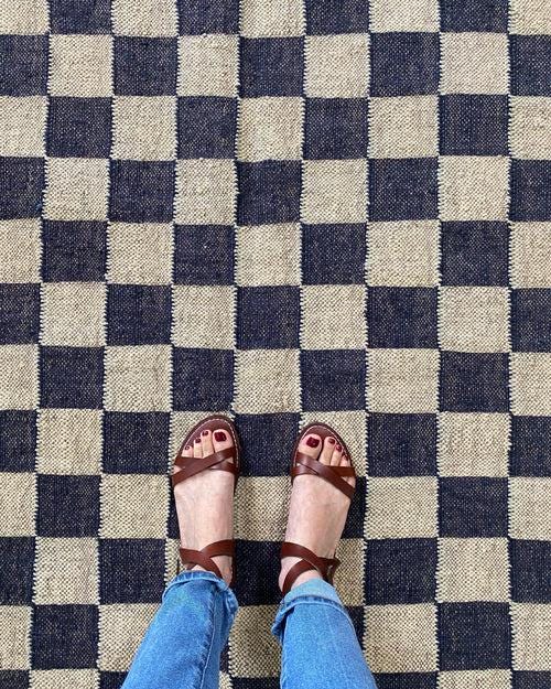 Checkered Jute Rug, Custom Size Runner Rug, Hallway Runner, Boho Jute Rug,5x7 Wool Jute Kilim Handmade Checkered Jute Rug