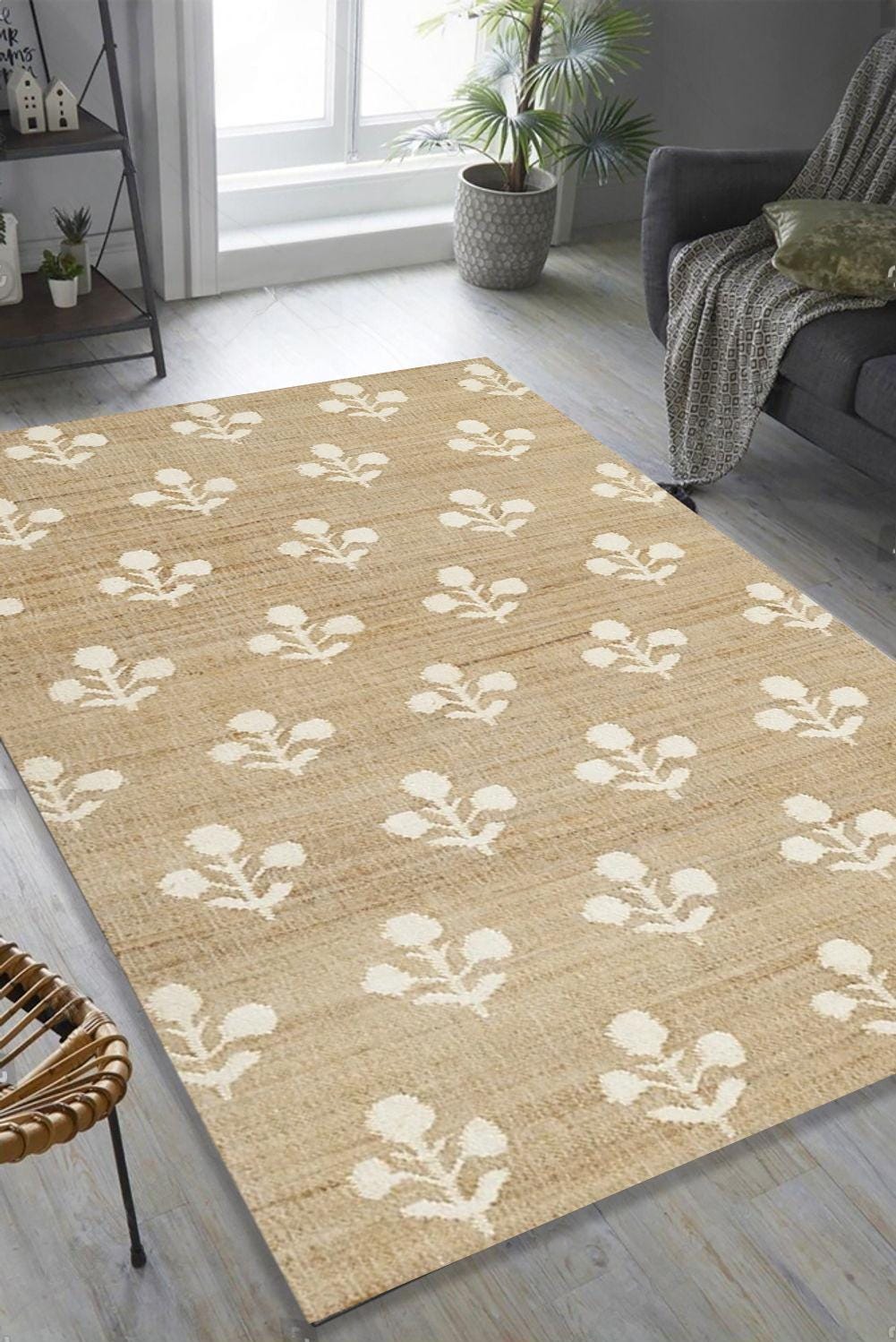 Natural Jute Rug, Braided Jute Area Rug, Bohemian Boho Decor Carpet, Custom Size Jute Rug, 8x10 Rustic Handmade Jute Rug