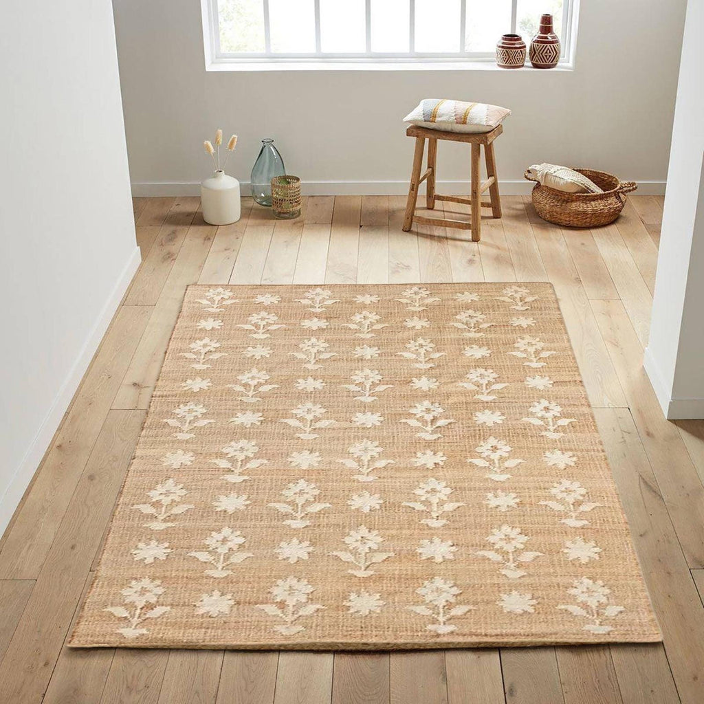 6X9 FT White Custom Runner Home Decor Jute Floral Design Rug, 6X9 FT White Custom Runner, Home Decor Jute Floral Design Rug