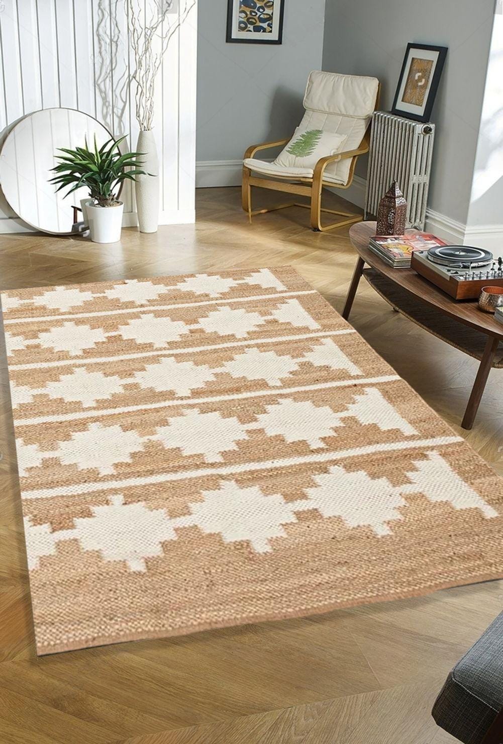 5x8, 9x12, 8x10 Ft Jute Rug, Ivory Diamond Natural Jute, Handmade Woven Natural Jute Rugs, Jute Bed Side Rug, Jute Area Runner, Traditional