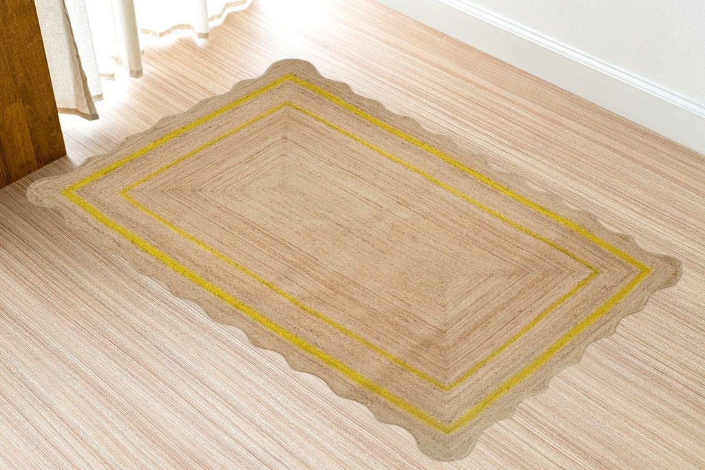 Scalloped Jute Rug, Handwoven Braided Natural Fiber Rug, Boho Area Carpet, Rustic Home Decor, Custom Rug