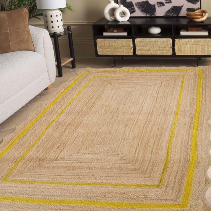 Scalloped Jute Rug, Handwoven Braided Natural Fiber Rug, Boho Area Carpet, Rustic Home Decor, Custom Rug