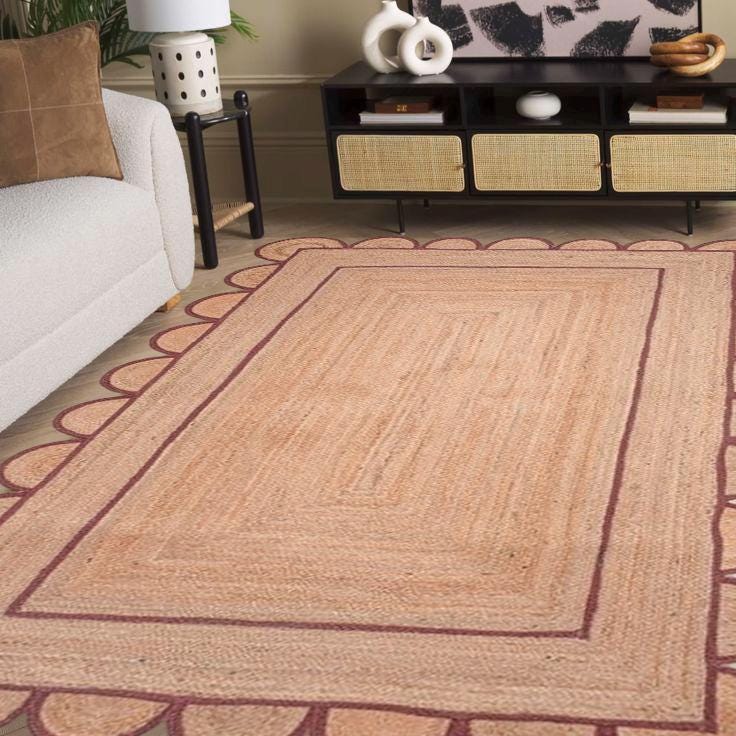 Indian Handmade Natural Beige Scandinavian Rug, Box Pattern Jute Rug, Ivory Beige Handmade, 100% Natural Jute Carpet, Eco Friendly Rug