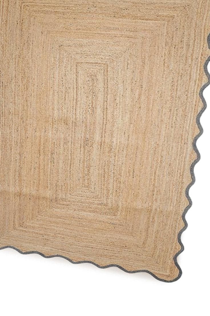 Scalloped Jute Rug, Bohemian Wave Edge Jute Area Rug, Natural Handwoven Rectangular Jute Carpet ,Custom Size Boho Decor Rug