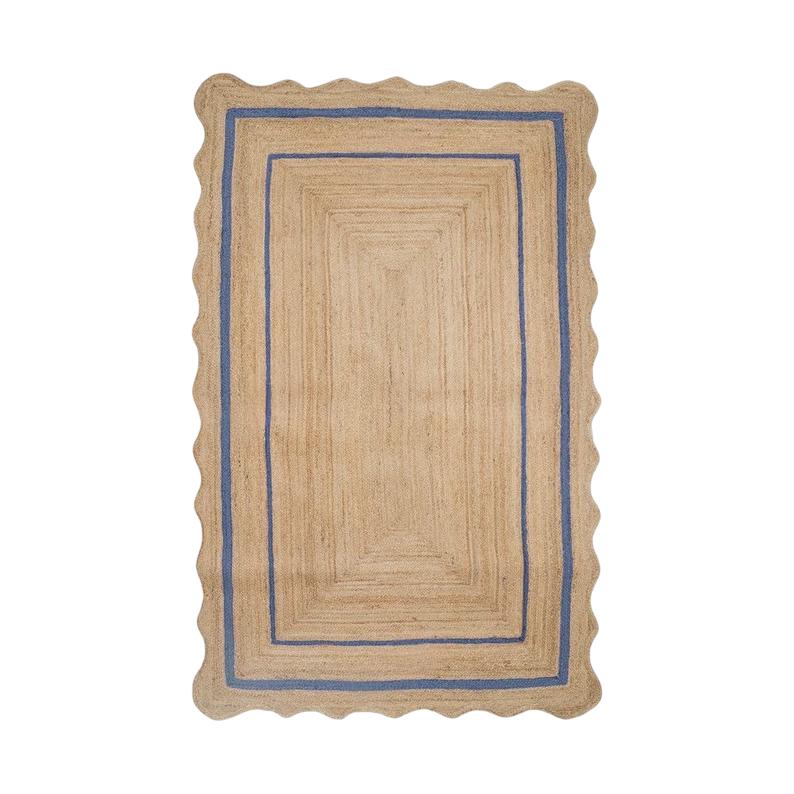 Jute Scalloped Rug, Natural Handwoven Area Rug, Boho Scallop Edge Carpet, Bohemian Jute Rug, Custom Size Rustic Home Decor