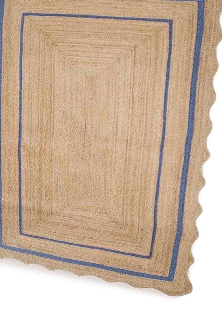 Jute Scalloped Rug, Natural Handwoven Area Rug, Boho Scallop Edge Carpet, Bohemian Jute Rug, Custom Size Rustic Home Decor