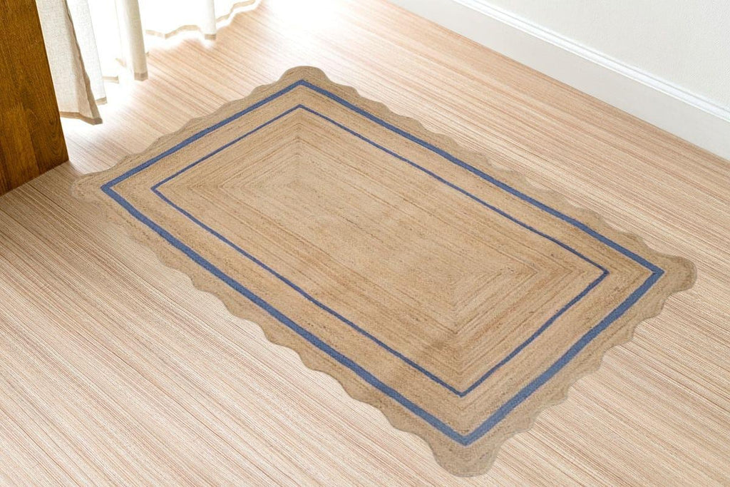Jute Scalloped Rug, Natural Handwoven Area Rug, Boho Scallop Edge Carpet, Bohemian Jute Rug, Custom Size Rustic Home Decor
