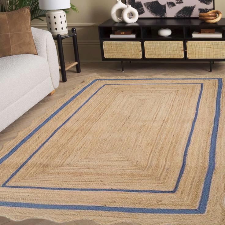 Jute Scalloped Rug, Natural Handwoven Area Rug, Boho Scallop Edge Carpet, Bohemian Jute Rug, Custom Size Rustic Home Decor