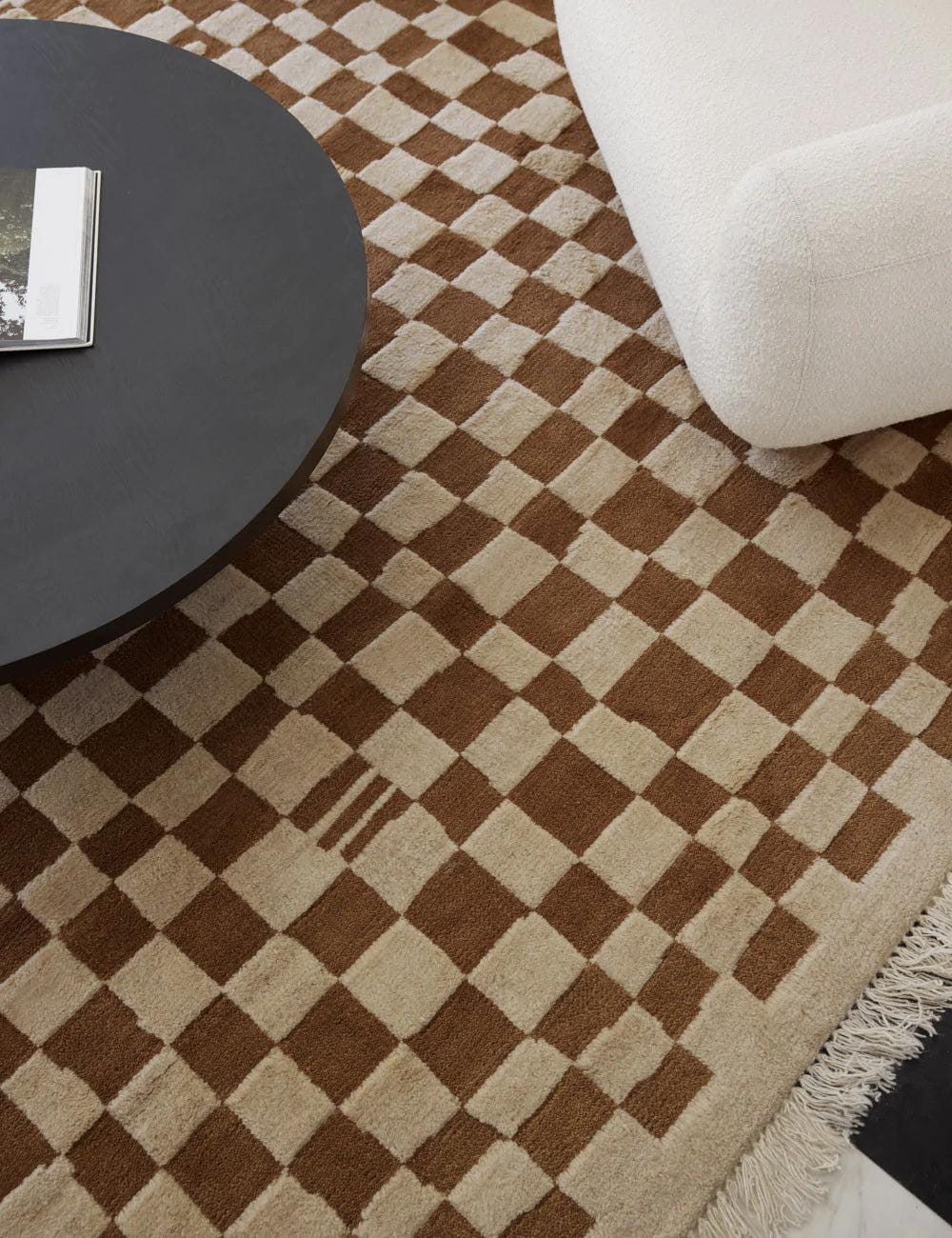 Brown Checkered Moroccan Rug,Brown Beni Ourain Rug, Brown Wool Rug, Handmade Checkerboard Rug, Berber Solid Rug, Moroccan Berber tufted Rug