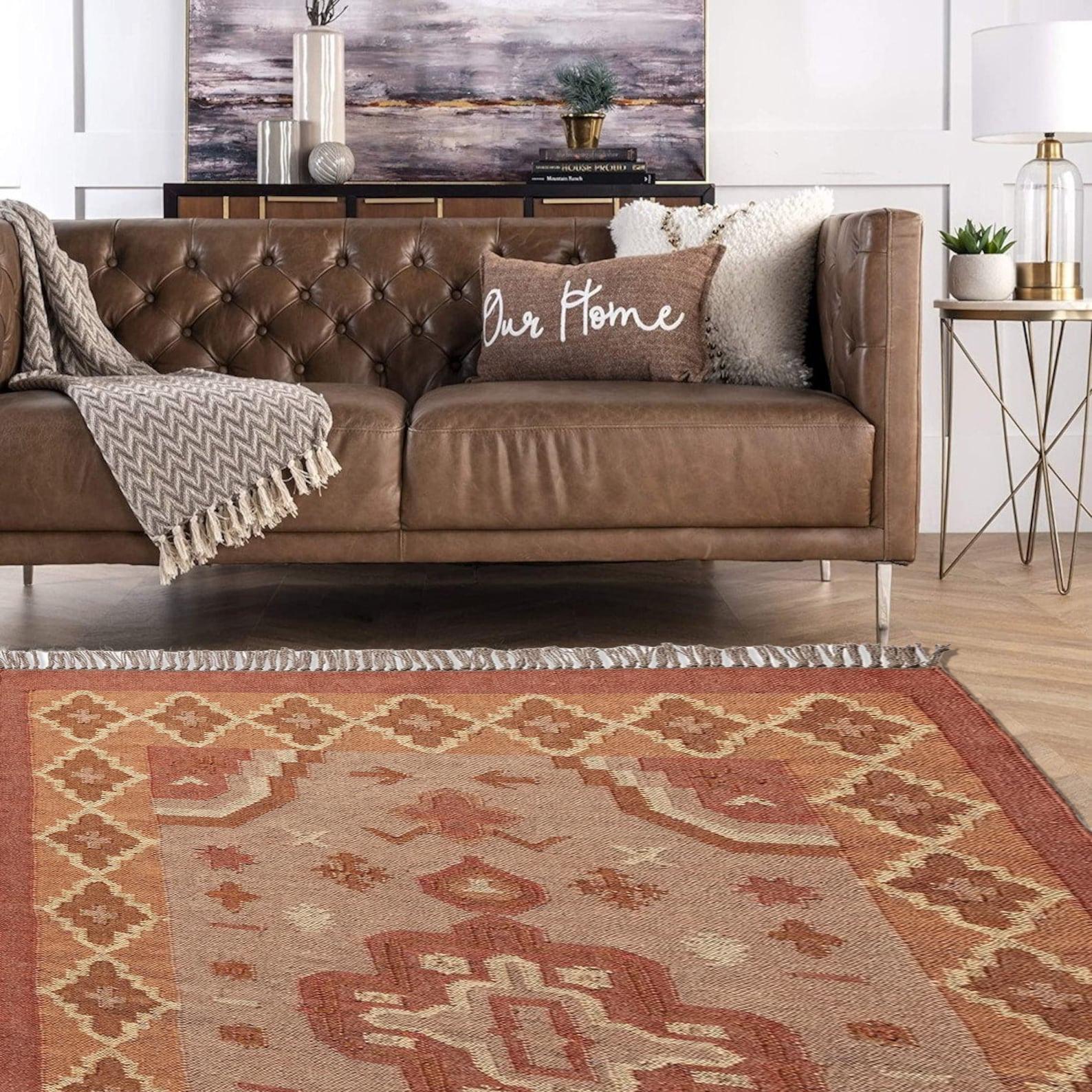 Handwoven Jute Kilim Dhurrie Rug – 5x8 ft (150x240 cm) | Vintage Oriental Boho Rug | Traditional Indian & Turkish Kelim | Custom Size Rug