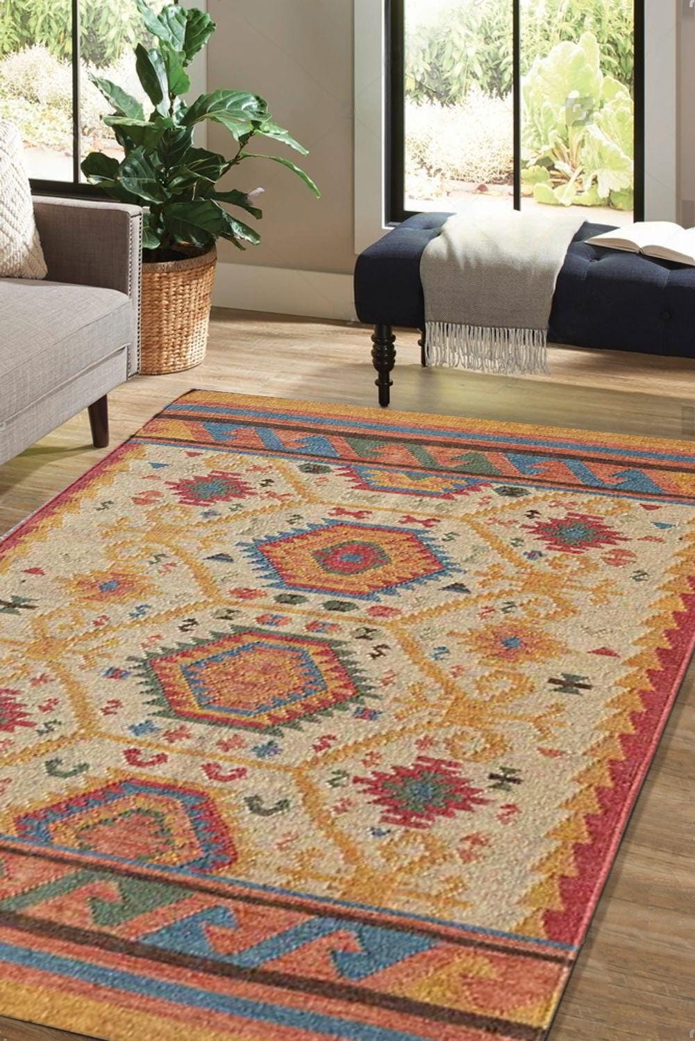 Modern kilim rug,modern kilim rug 5x7,5x8x8x10, Handmade Navajo Kilim Rug, Aztec Rug, Accent Rug, Outdoor Rug/Indoor Rug