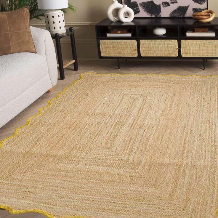 Natural Scalloped Jute Rug ,Handwoven Braided Jute Area Rug ,Scallop Pattern Rug,Custom Decorative Rug ,Boho Natural Jute Carpet