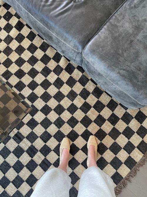 Black Diamond Mosaic Area Rug, Checkerboard Black White Rug, Ecofriendly Dhurrie Kilim, Bedside Area Rug, Large Custom Size Rug