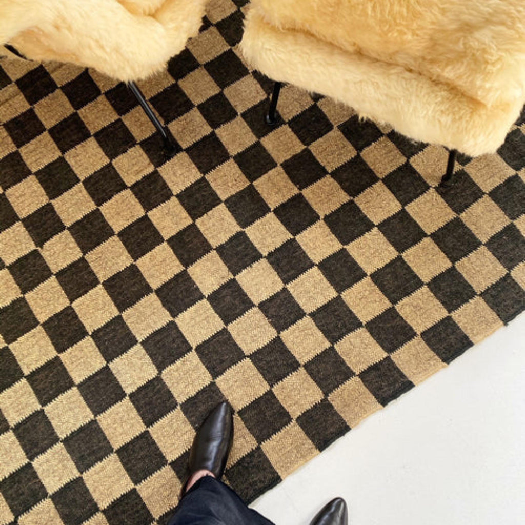 Black Diamond Mosaic Area Rug, Checkerboard Black White Rug, Ecofriendly Dhurrie Kilim, Bedside Area Rug, Large Custom Size Rug