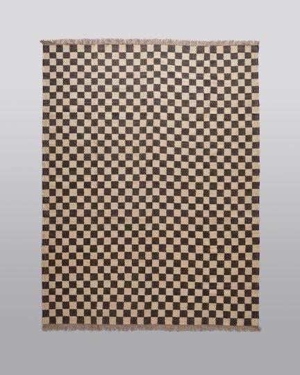 The Forsyth Checkerboard Rug - Off Black , woven home decor checkered black jute rug for bedroom aesthetic, living room, entryway