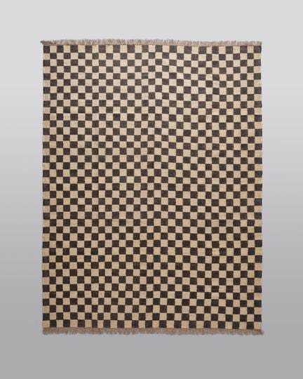 Checkered Jute Rug, Custom Size Runner Rug, Hallway Runner, Boho Jute Rug,5x7 Wool Jute Kilim Handmade Checkered Jute Rug