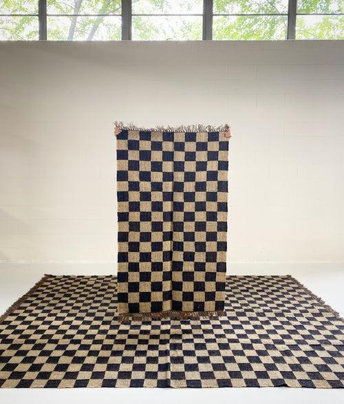 The Forsyth Checkerboard Rug - Off Black , woven home decor checkered black jute rug for bedroom aesthetic, living room, entryway