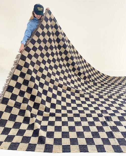 The Forsyth Checkerboard Rug - Off Black , woven home decor checkered black jute rug for bedroom aesthetic, living room, entryway