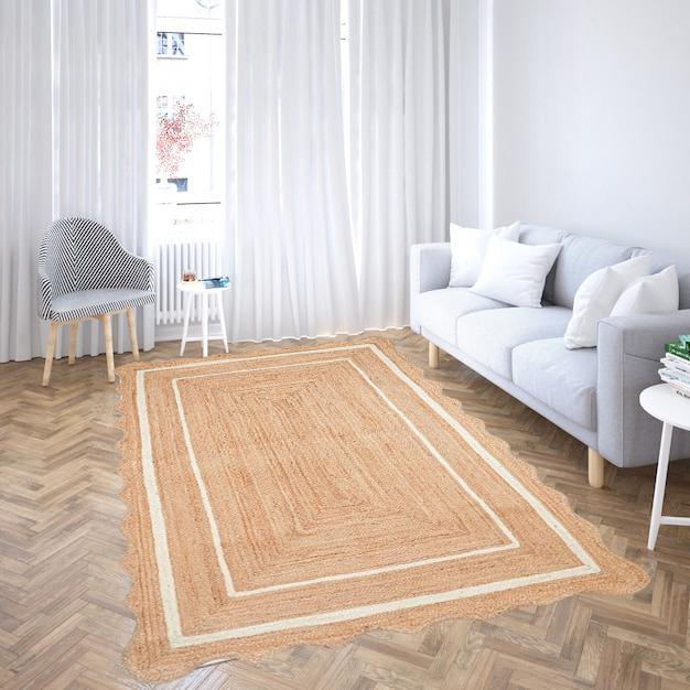 Natural Jute Rug Scalloped Wavy Edge Rug Handwoven Bohemian Jute Carpet Rectangular Custom Size Jute Area Rug Rustic Home Decor