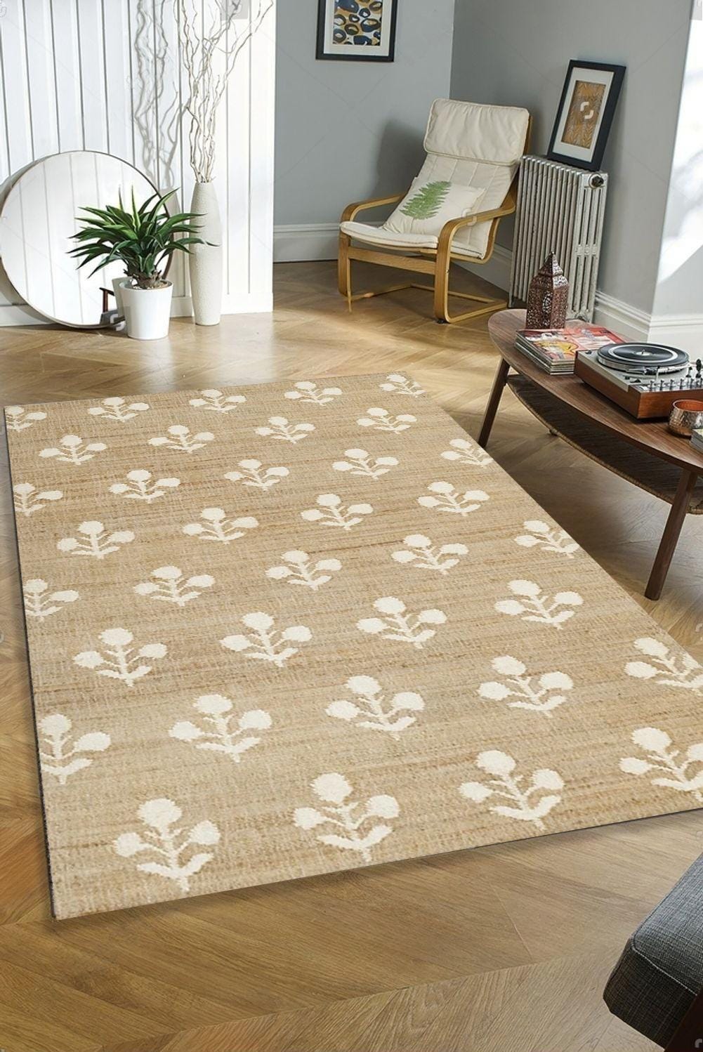 Natural Jute Rug, Braided Jute Area Rug, Bohemian Boho Decor Carpet, Custom Size Jute Rug, 8x10 Rustic Handmade Jute Rug