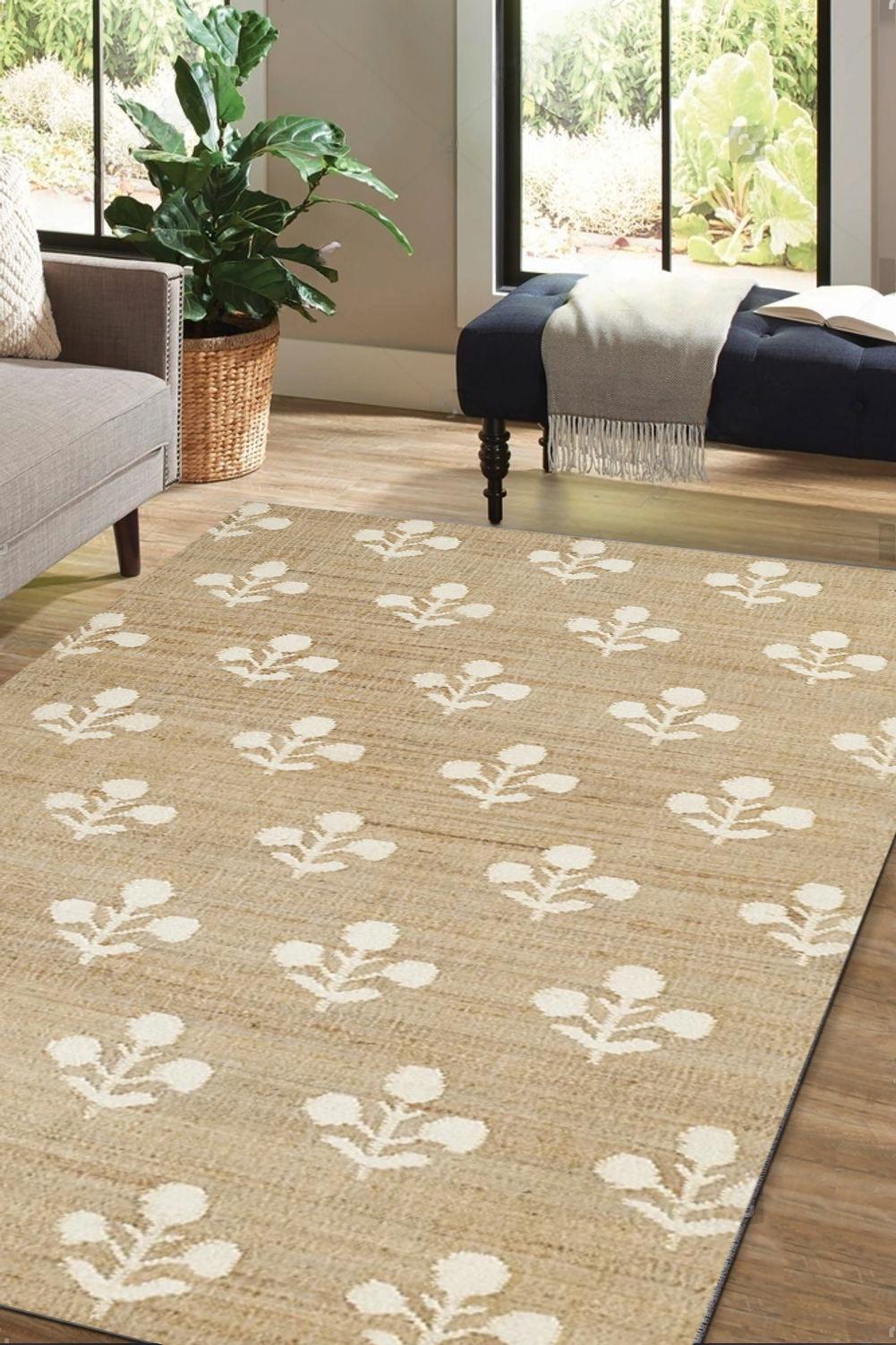 Natural Jute Rug, Braided Jute Area Rug, Bohemian Boho Decor Carpet, Custom Size Jute Rug, 8x10 Rustic Handmade Jute Rug