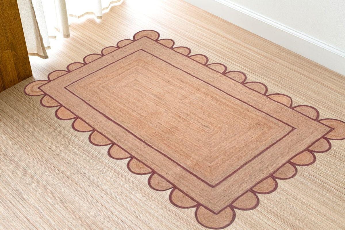 Indian Handmade Natural Beige Scandinavian Rug, Box Pattern Jute Rug, Ivory Beige Handmade, 100% Natural Jute Carpet, Eco Friendly Rug