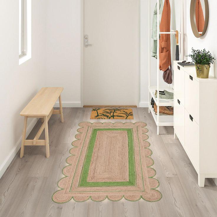 Natural Scalloped Jute Rug, Handwoven Boho Area Carpet, Scallop Edge Jute Rug, Custom Rustic Home Decor