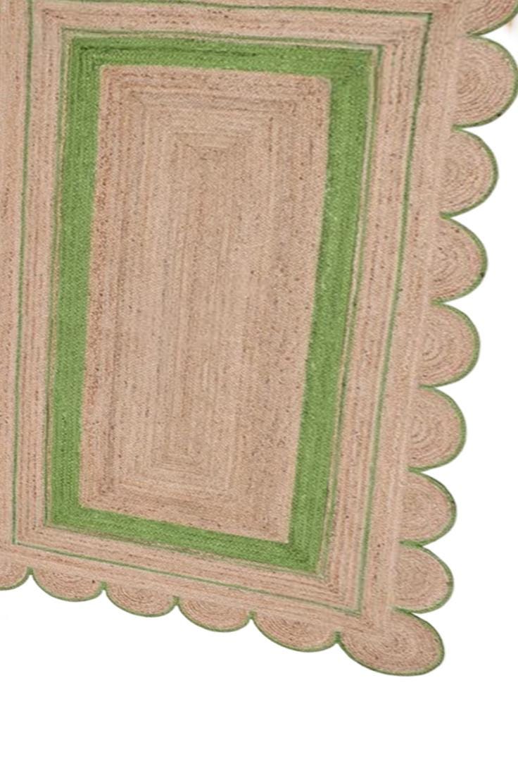 Natural Scalloped Jute Rug, Handwoven Boho Area Carpet, Scallop Edge Jute Rug, Custom Rustic Home Decor