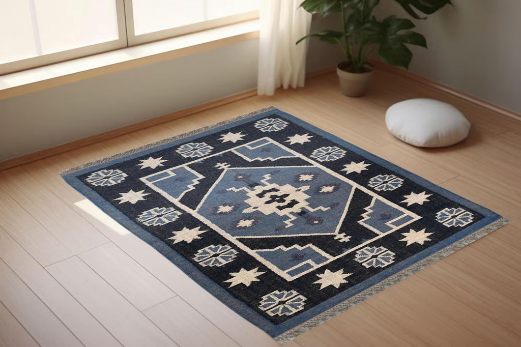 Handmade Wool Kilim Rug, Modern Navajo Kilim Runner Rug, wool jute Kilim Rug, Aztec Rug, Accent Rug, Outdoor/Indoor Rug, Bedroom Rug