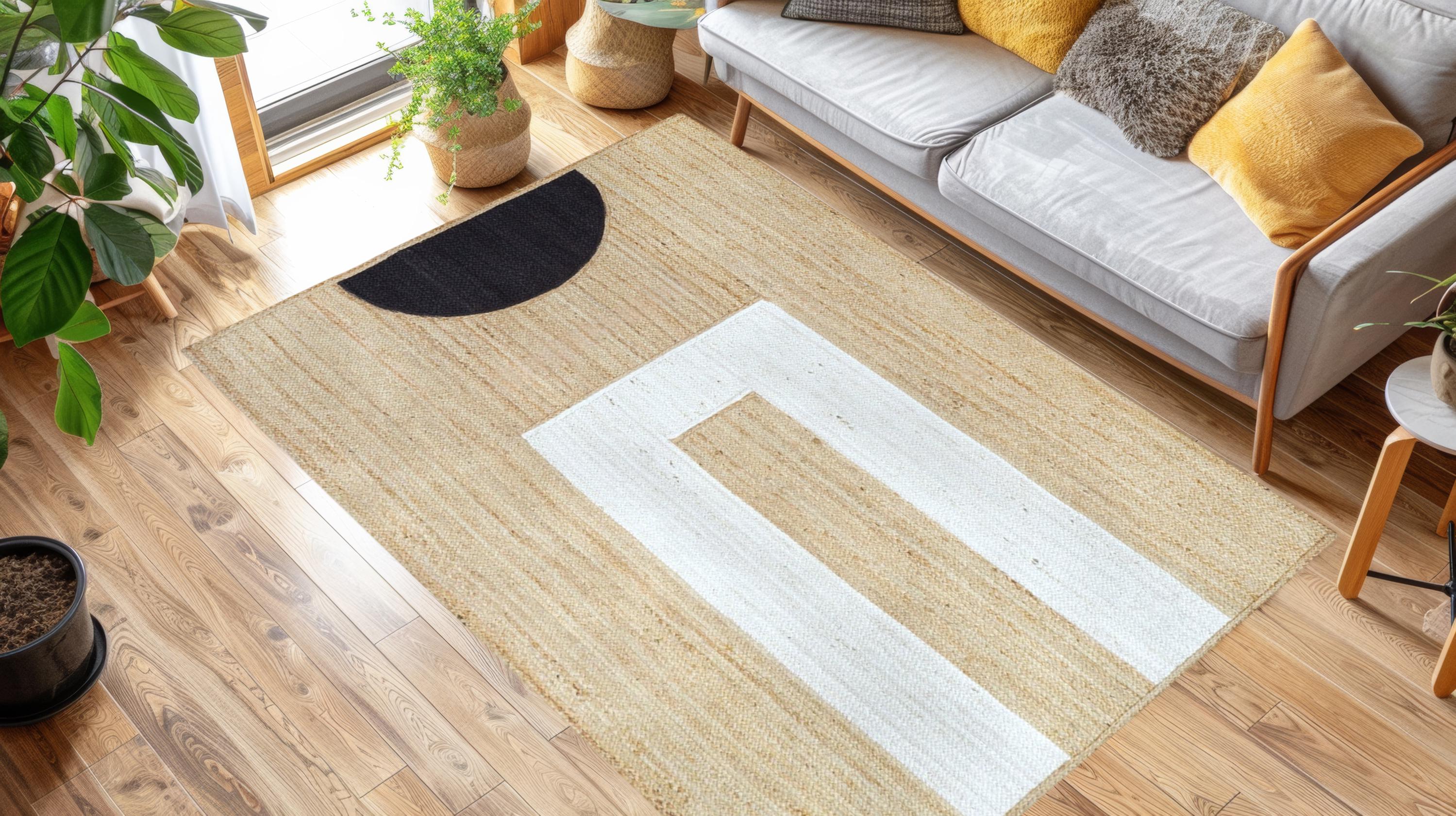 Natural Modern Jute High Quality Hand Woven Modern Boho Style Rug,Wool Jute kilim Rug - Handmade Kilim Dhurrie Rug