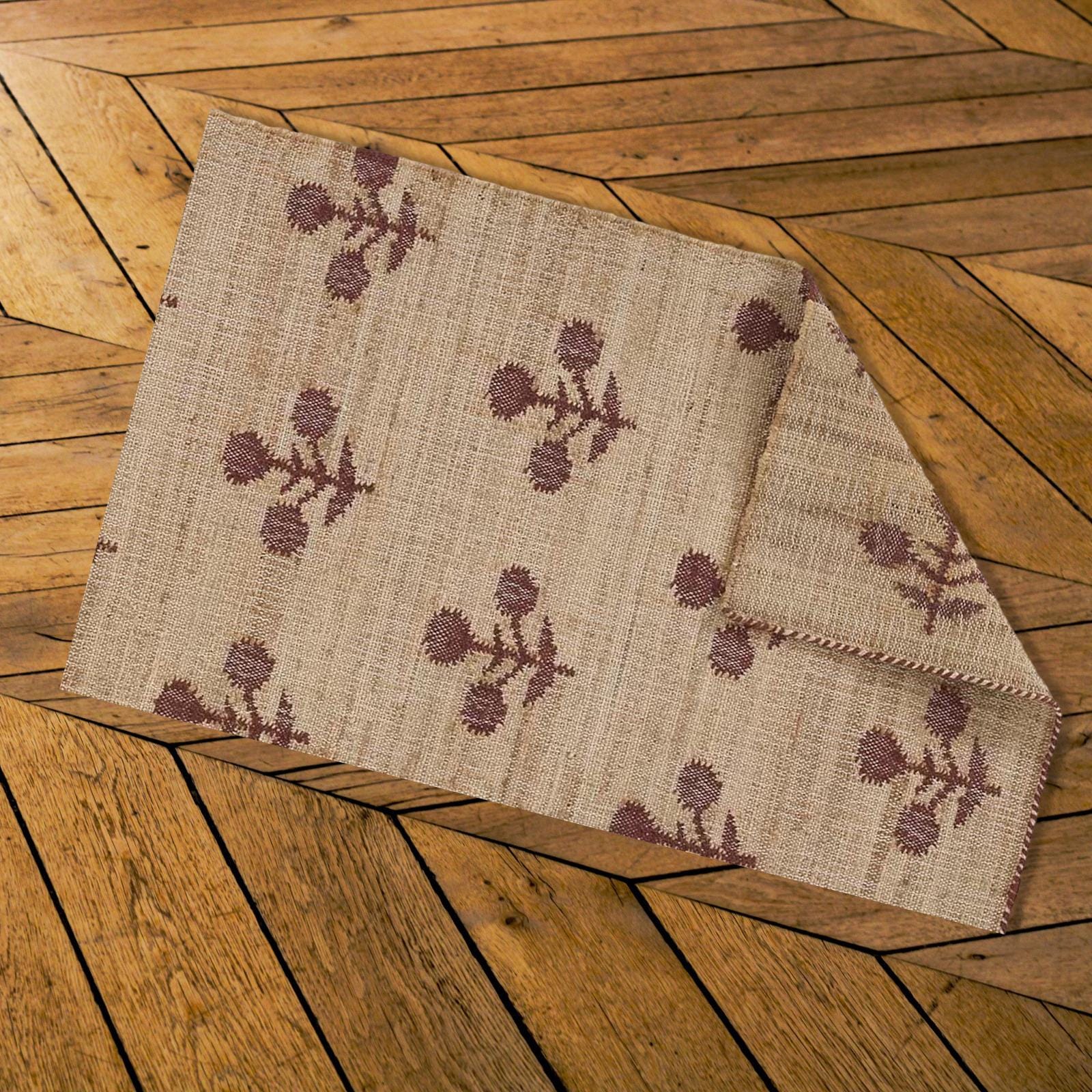 10x14 Jute Rug, Ivory Flower Natural Jute Rug, Wool Hand Woven Premium Quality Boho Style Area Rug, High Quality Natural Jute Carpet