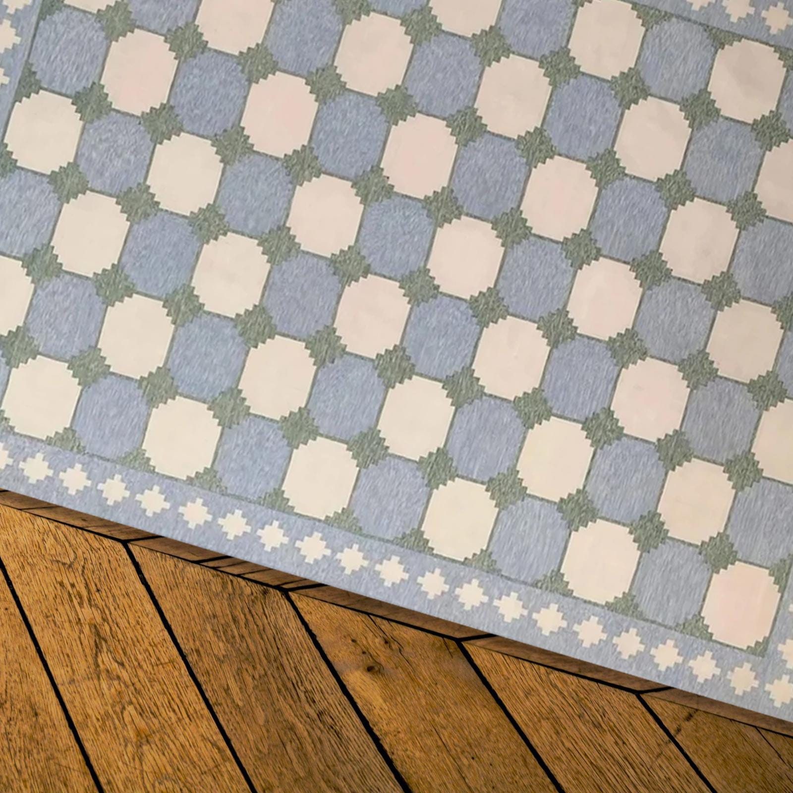 Modern Handwoven Cotton Area Rug – Geometric Flat Weave Kilim, Soft Pastel Blue & Beige, Reversible Dhurrie, Eco-Friendly 8x10 ft