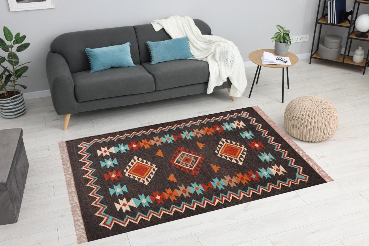 Navajo Kilim Runner Rug, Home Décor Rug, Bohemian Kilim Rug, Vintage Area Kilim Rug, Indian Rug, Handwoven Wool Jute Rug