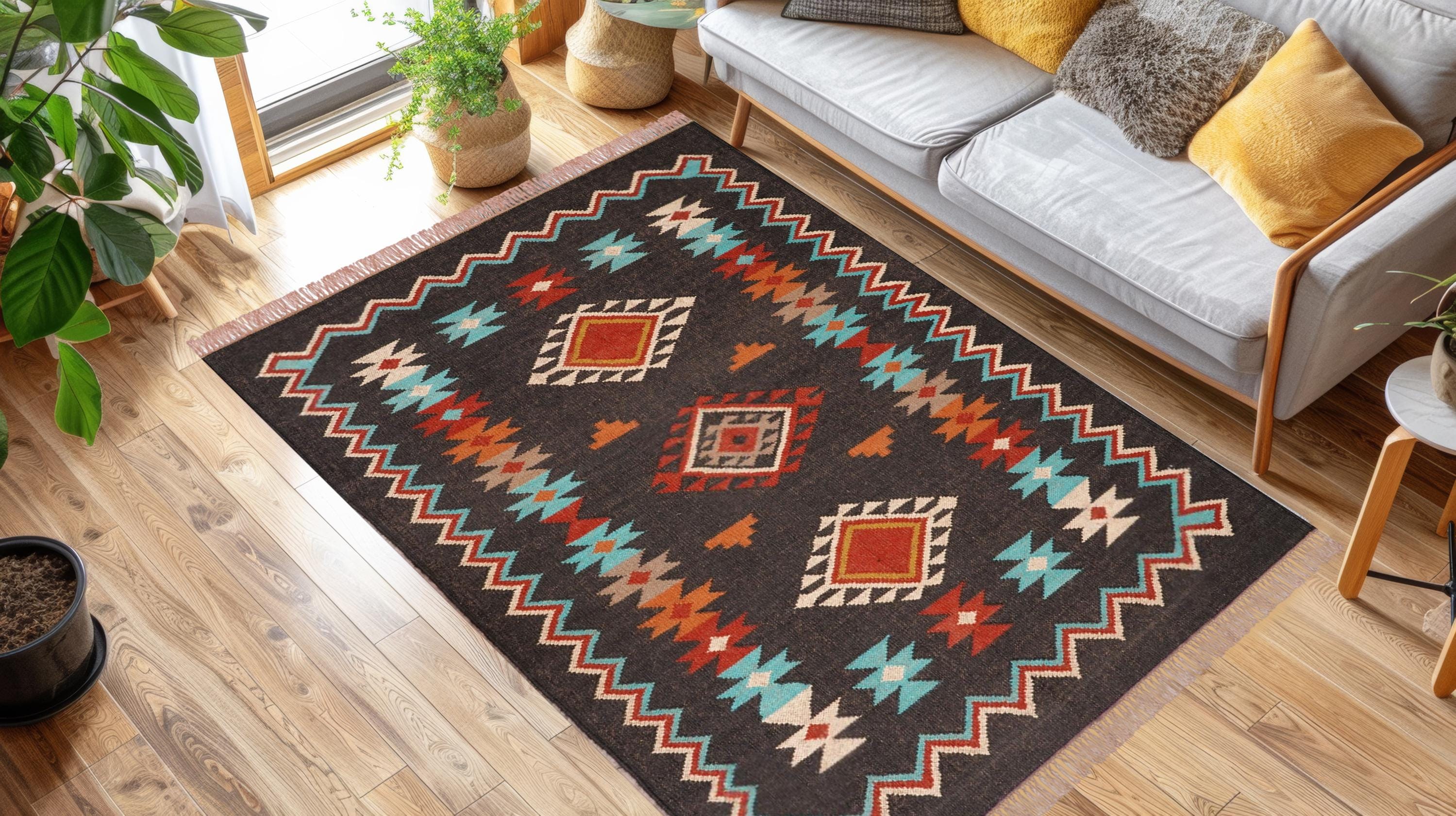 Navajo Kilim Runner Rug, Home Décor Rug, Bohemian Kilim Rug, Vintage Area Kilim Rug, Indian Rug, Handwoven Wool Jute Rug