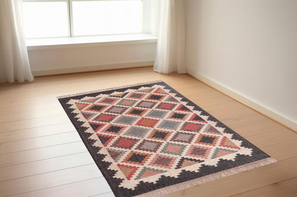 Wool Kilim Rug, Navajo Runner Rug, Aztec Jute Rug, Handmade Accent Rug, Indoor Outdoor Rug, Bedroom Carpet, Boho Wool Rug