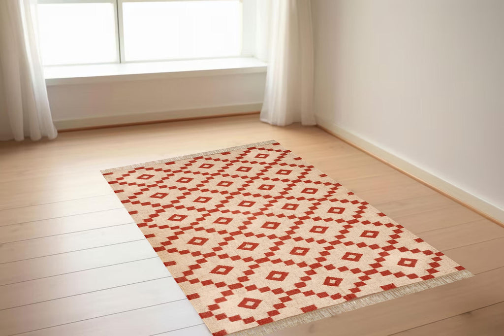 Peruvian Wool Rug, Jute Area Rug, Vintage Kilim Pattern, Handmade Dhurrie Rug, Southwestern Navajo Carpet, Indian Fusion Rug