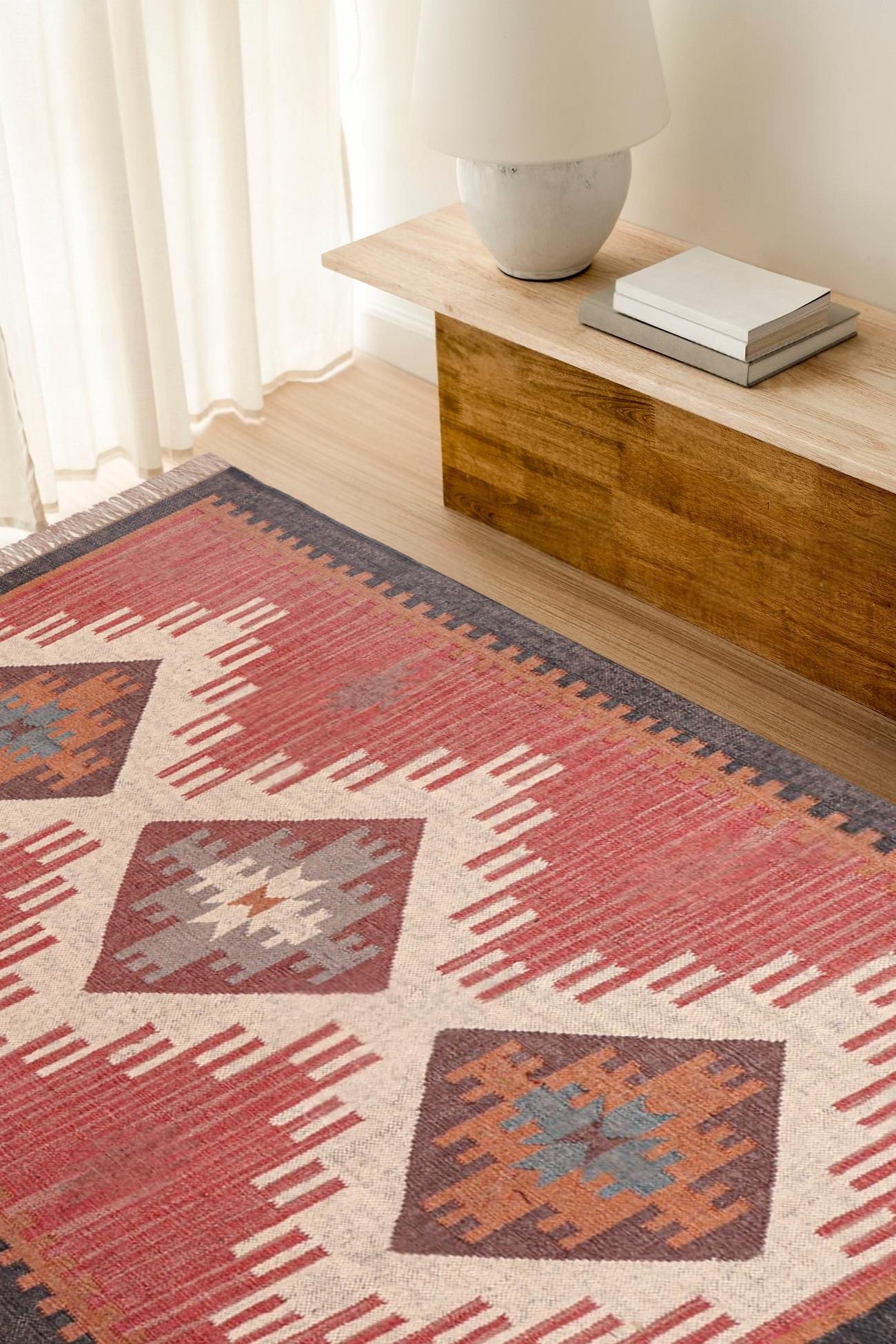 Handwoven Kilim Rug, Wool Jute Dhurrie, Gray Vintage Rug, Oriental Runner, Traditional Indian Carpet, 4x12 Ft Area Rug, Chic Home Decor