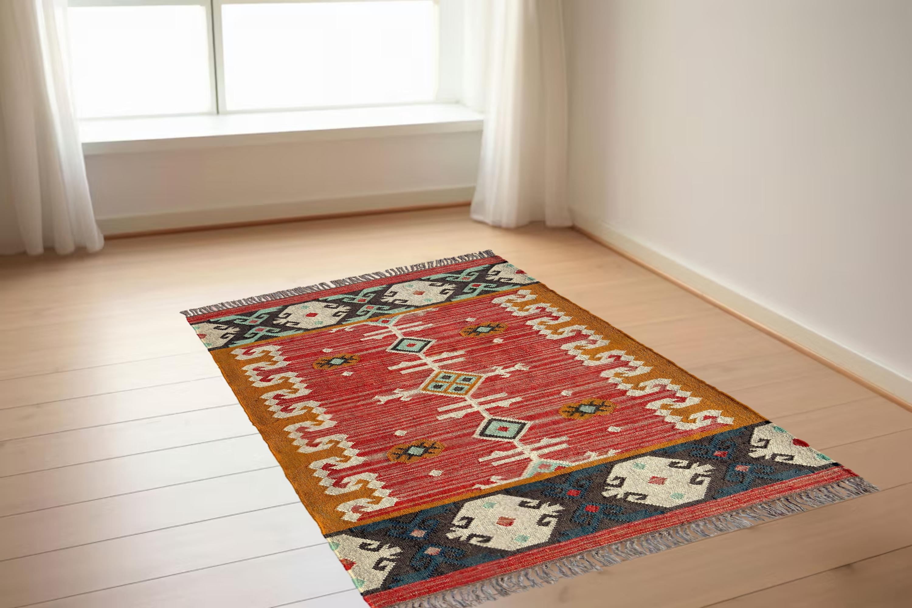 Handwoven Kilim Rug, Wool Jute Rug, Multicolor Dhurrie Carpet, Vintage Jute Rug, Fringes Area Rug, Boho Decor Rug, Custom Size Rug
