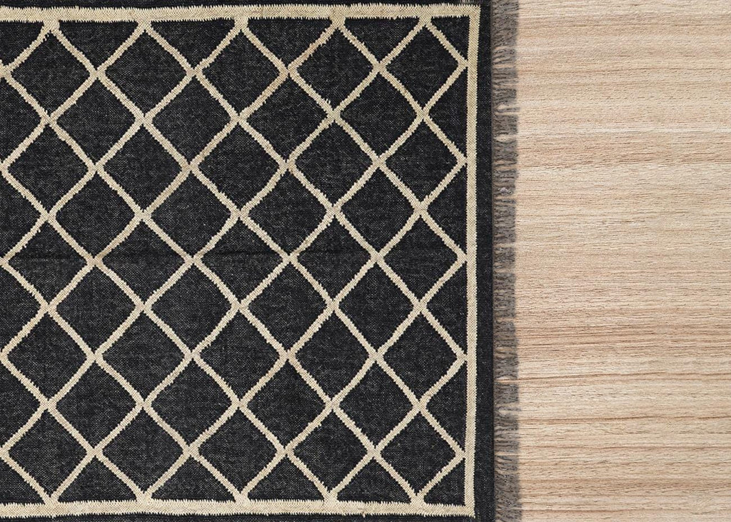 Kilim Rug, Handwoven, Wool and Jute Rug Handmade, KILIM Rug In Black And Beige Design,Handwoven Wool Jute Kilim Rug Wool Jute Rug
