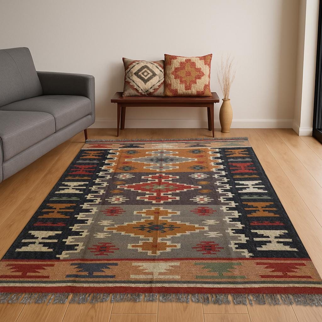 Kilim Area Rug, Boho Rug, Home Décor Rug, Rugs For Living Room, 8X10, Boho Decor Rug,Vintage Wool Rug, Wool and Jute Rug Handmade