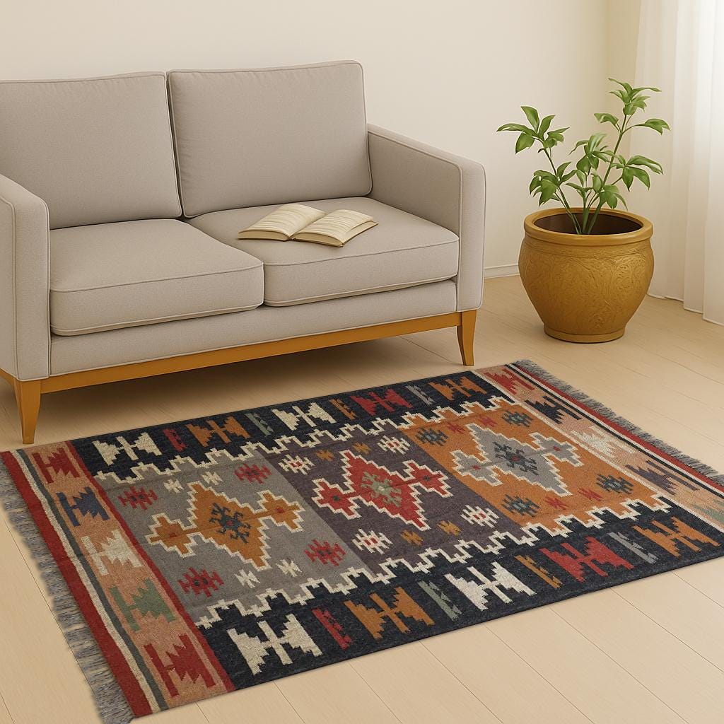 Kilim Area Rug, Boho Rug, Home Décor Rug, Rugs For Living Room, 8X10, Boho Decor Rug,Vintage Wool Rug, Wool and Jute Rug Handmade