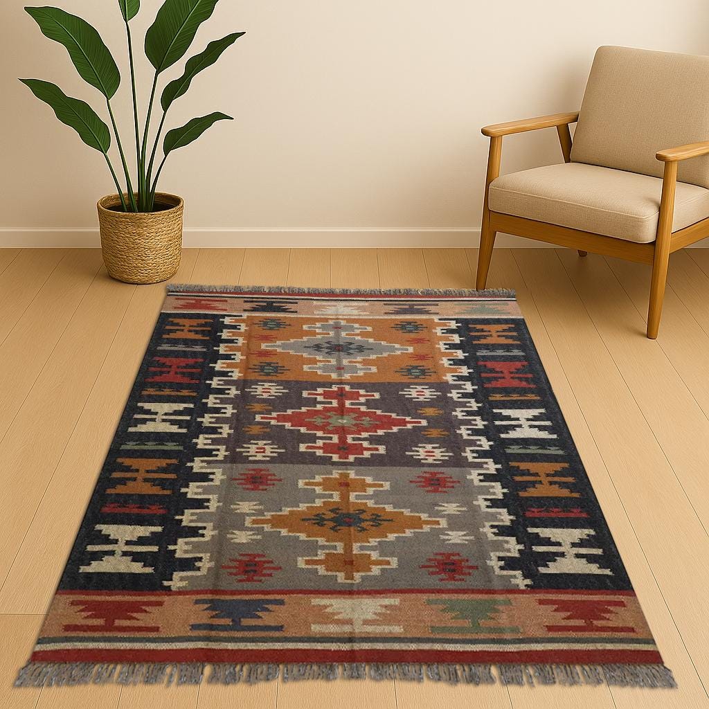 Kilim Area Rug, Boho Rug, Home Décor Rug, Rugs For Living Room, 8X10, Boho Decor Rug,Vintage Wool Rug, Wool and Jute Rug Handmade