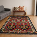 Red Kilim Rug, Peruvian Rug Handmade, Vintage Dhurrie Rug, Moroccan Indian Fusion Rug, Navajo Style Rug, Southwestern Jaipur Runner