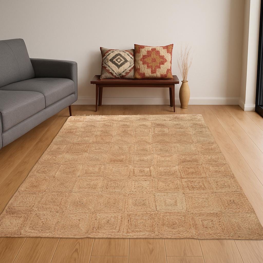 Natural Area Jute Rug Large, Jute Area Rug 8x10 Ft-Tan Rug 10x14 Solid-Hemp Area Rug, Indian Handmade Solid Natural Jute Braided Rug