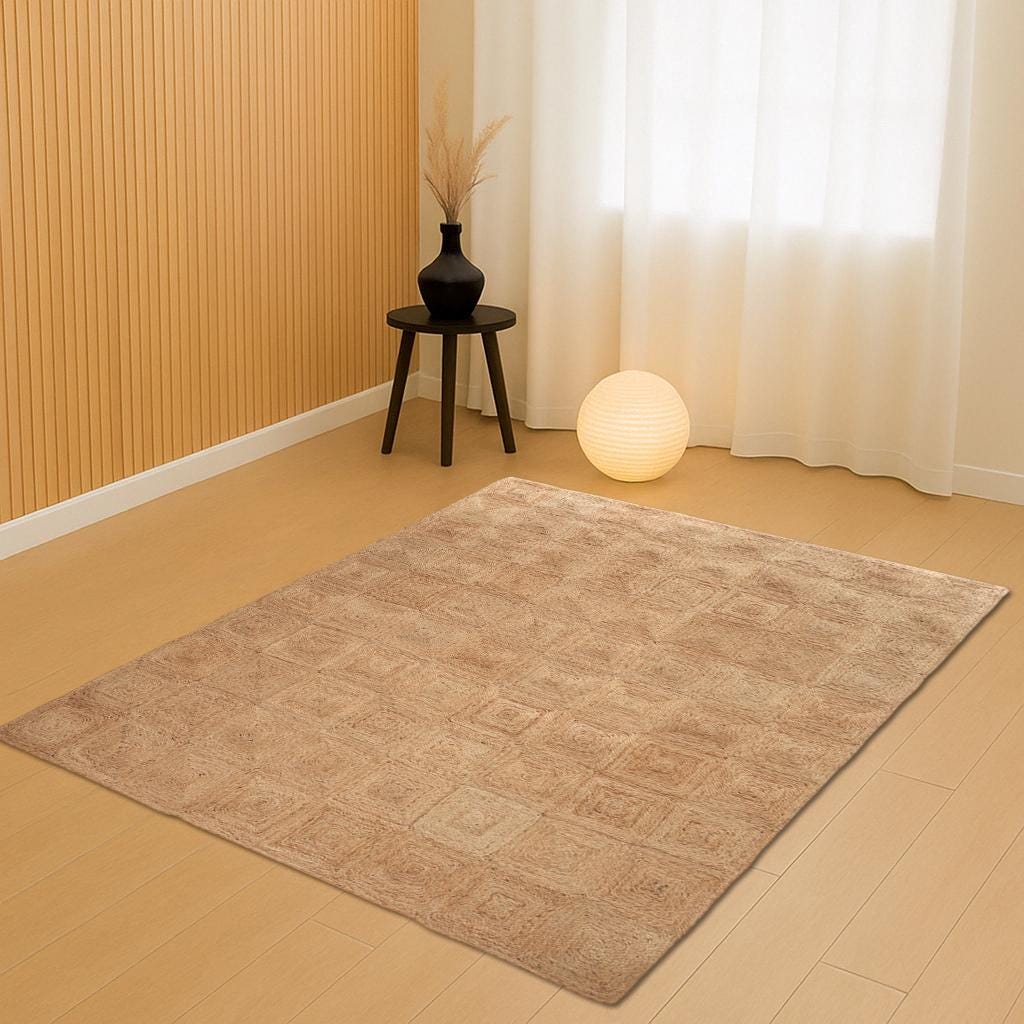 Natural Area Jute Rug Large, Jute Area Rug 8x10 Ft-Tan Rug 10x14 Solid-Hemp Area Rug, Indian Handmade Solid Natural Jute Braided Rug
