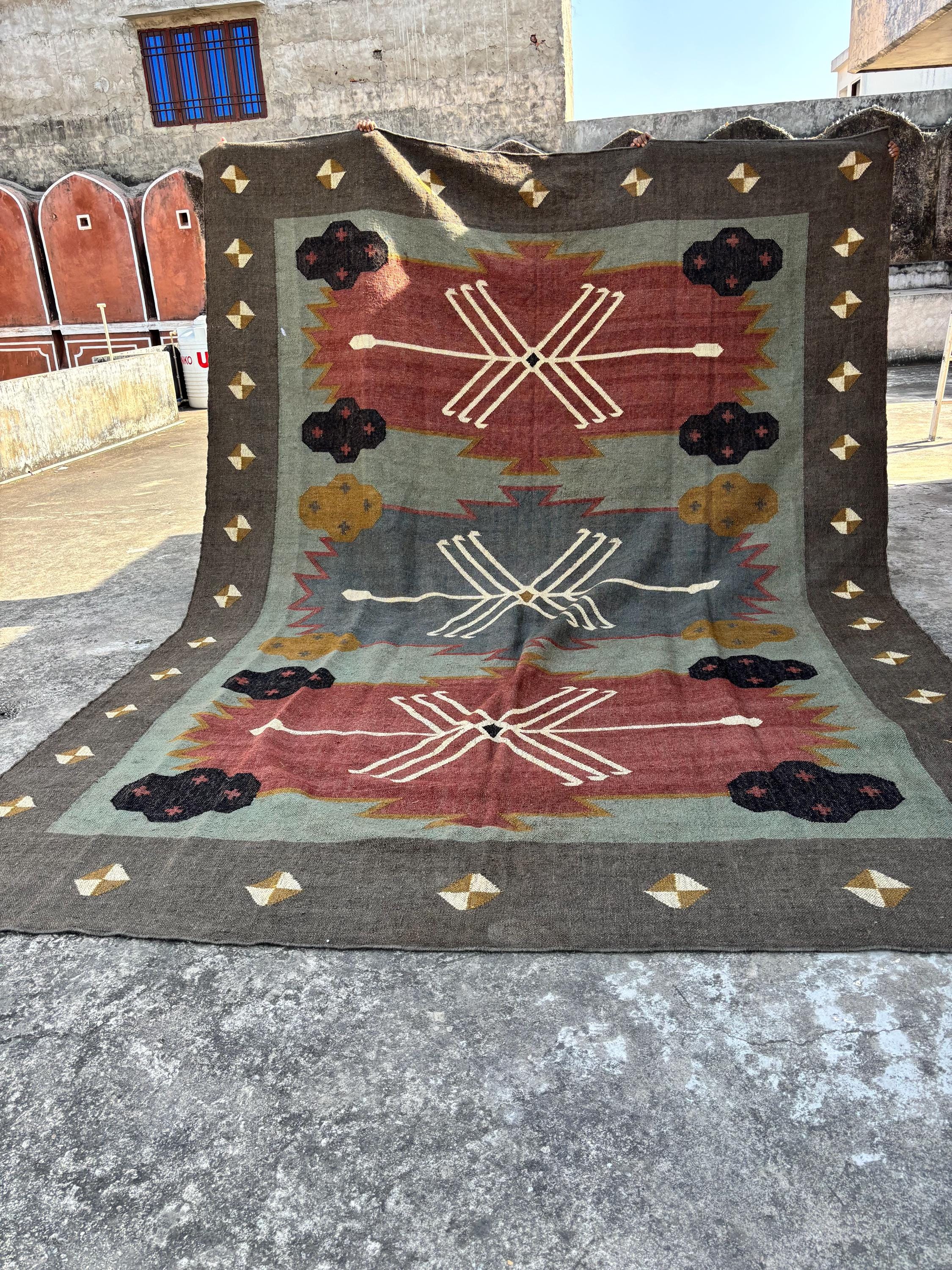 Handwoven Jute Kilim Rug 6x4 ft, Jute Kilim Rug 5x8 ft, 8x10 ft. Handmade Wool Jute Kilim Rug, 5x8,9x12 ft Kilim Rug Handwoven