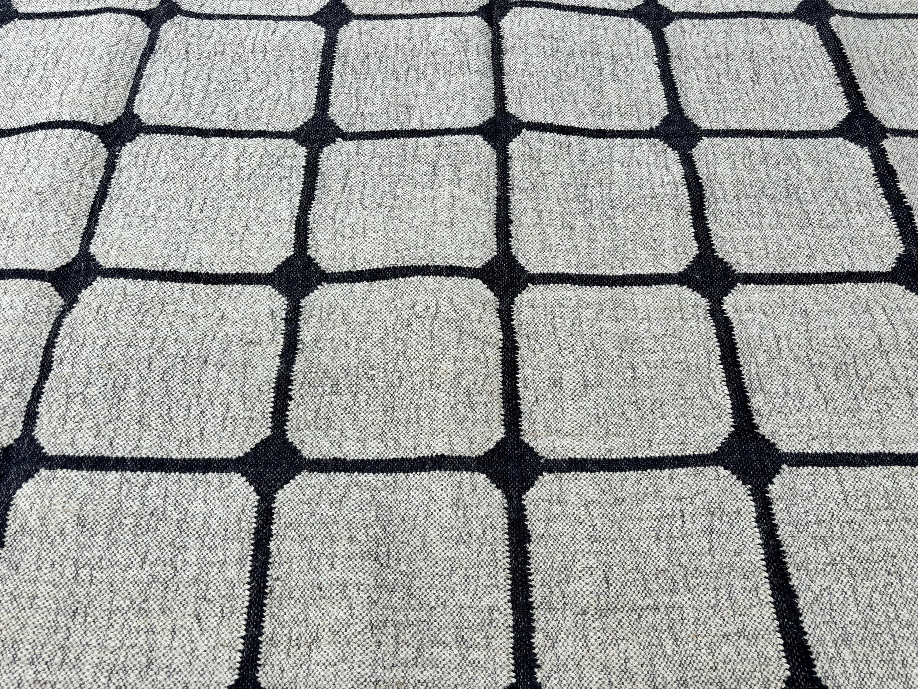 Bohemian Jute Rug, Checker Jute Carpet, Handwoven Farmhouse Floor Mat, Natural Wool Jute Rug, Earthy Boho Home Decor, Grid Area Rug