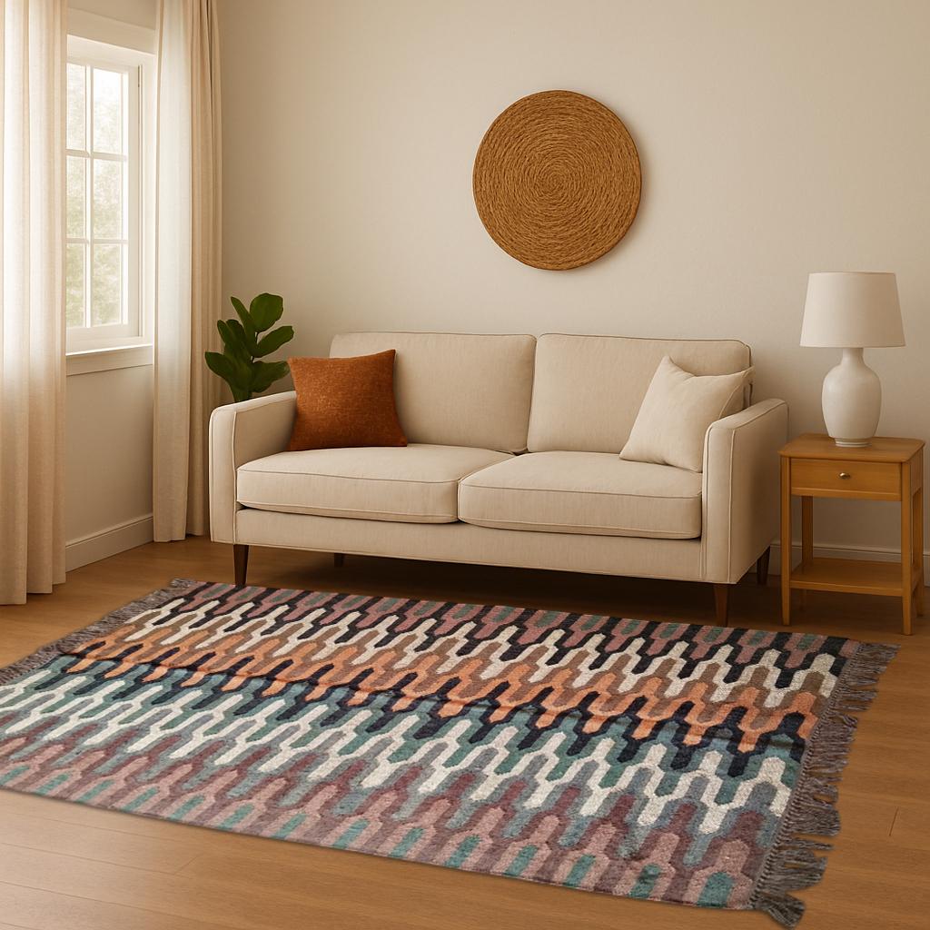 Handmade Wool Rug, Jute Kilim Rug, Navajo Aztec Rug, Indian Ethnic Carpet, Oversize Area Rug, Accent Pattern Rug, 8x10 9x12 10x14 7x7