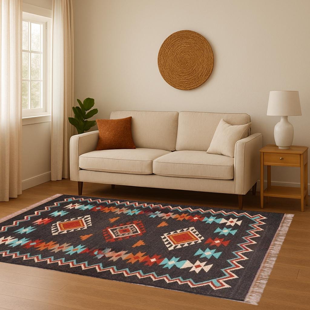 Black Area Rug, Custom Floor Rug, Living Room Rug, Bedroom Rug, Kitchen Rug, Dining Table Carpet, Home Decor Rug, Modern Style Rug